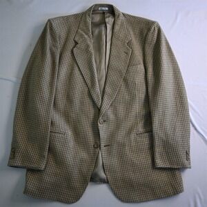 Vtg 44L Beige Green Blue 100% Silk Soft Tweed Mens Blazer Jacket Sport Coat